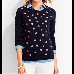 Sz XLp Talbots Navy Sweater w Pink Sequin Hearts Is a Valentine’s Day keeper!!